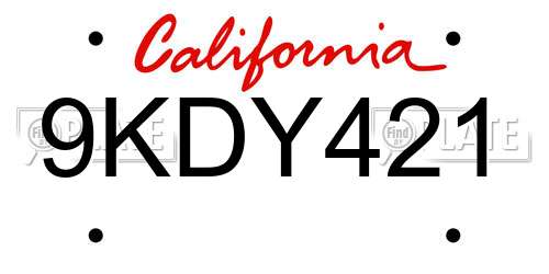 9KDY421 California License Plate