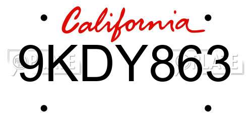 9KDY863 California License Plate