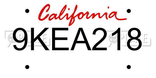 9KEA218 California License Plate