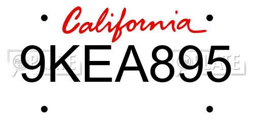 9KEA895 California License Plate