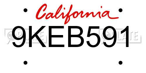 9KEB591 California License Plate