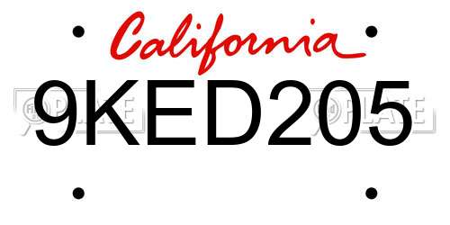9KED205 California License Plate