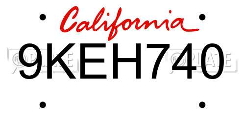 9KEH740 California License Plate