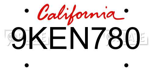 9KEN780 California License Plate