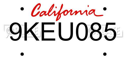 9KEU085 California License Plate