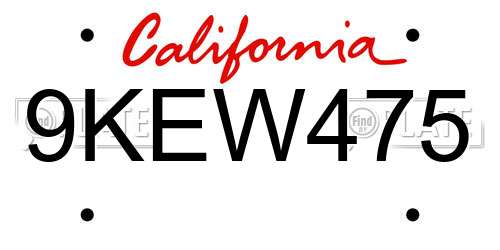 9KEW475 California License Plate