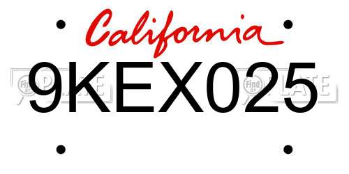 9KEX025 California License Plate