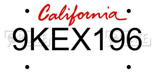 9KEX196 California License Plate