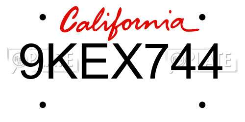 9KEX744 California License Plate
