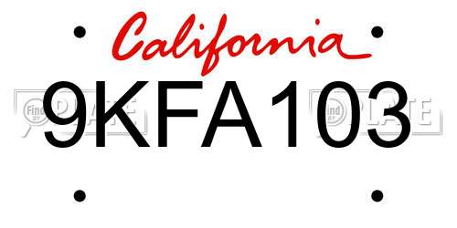 9KFA103 California License Plate