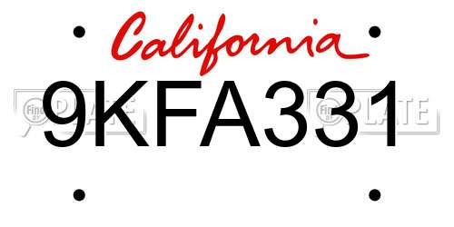 9KFA331 California License Plate