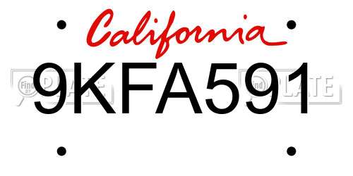 9KFA591 California License Plate
