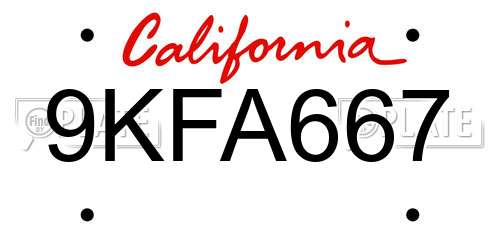 9KFA667 California License Plate
