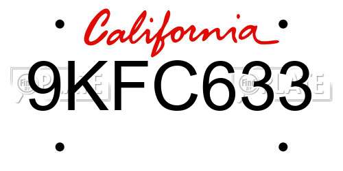 9KFC633 California License Plate