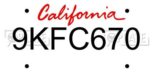 9KFC670 California License Plate