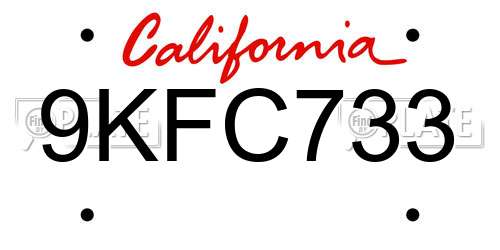 9KFC733 California License Plate