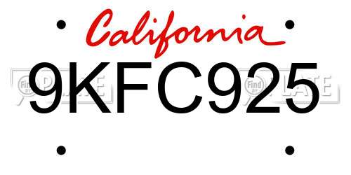 9KFC925 California License Plate