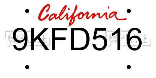 9KFD516 California License Plate