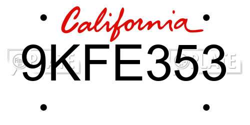 9KFE353 California License Plate