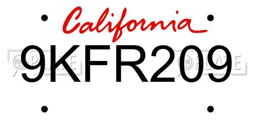9KFR209 California License Plate