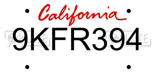 9KFR394 California License Plate