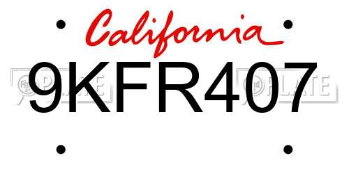 9KFR407 California License Plate