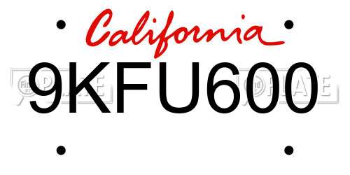 9KFU600 California License Plate