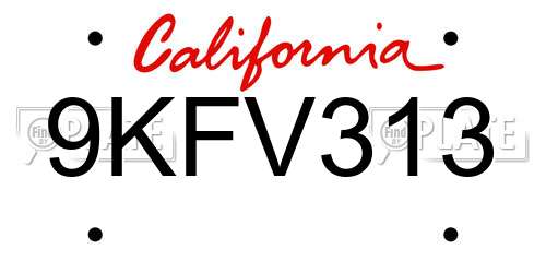 9KFV313 California License Plate
