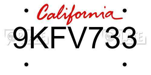 9KFV733 California License Plate