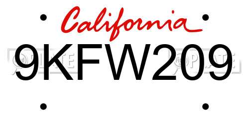 9KFW209 California License Plate