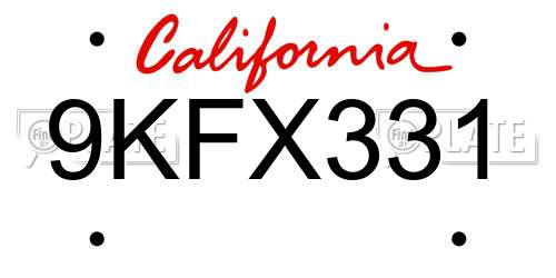 9KFX331 California License Plate