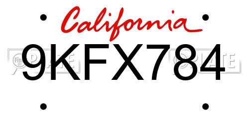 9KFX784 California License Plate