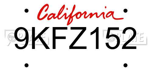 9KFZ152 California License Plate
