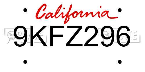 9KFZ296 California License Plate