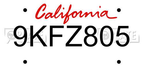 9KFZ805 California License Plate