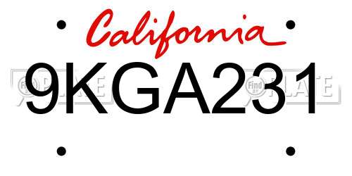 9KGA231 California License Plate