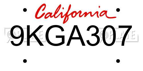 9KGA307 California License Plate