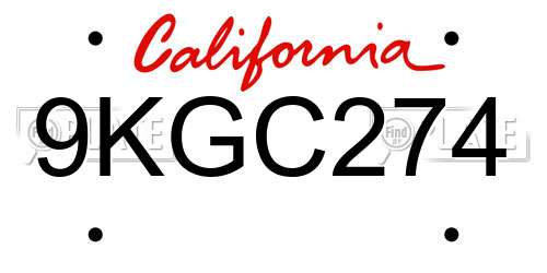 9KGC274 California License Plate