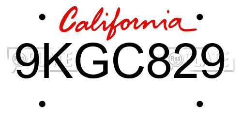 9KGC829 California License Plate