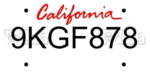 9KGF878 California License Plate