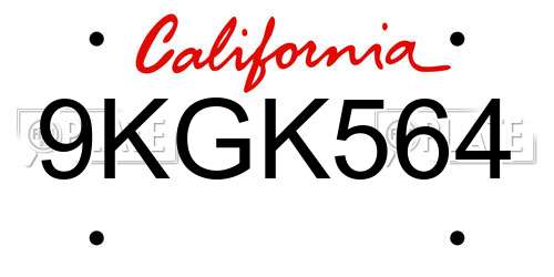 9KGK564 California License Plate