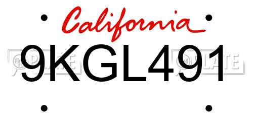 9KGL491 California License Plate