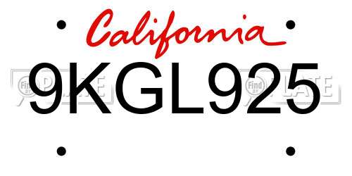 9KGL925 California License Plate