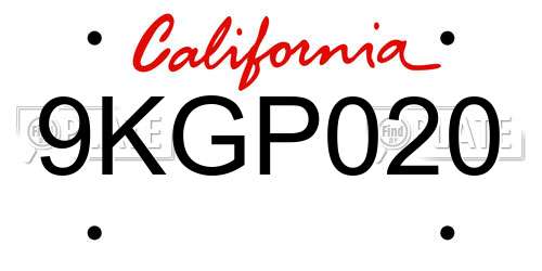 9KGP020 California License Plate