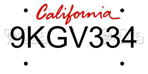 9KGV334 California License Plate