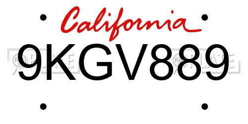 9KGV889 California License Plate