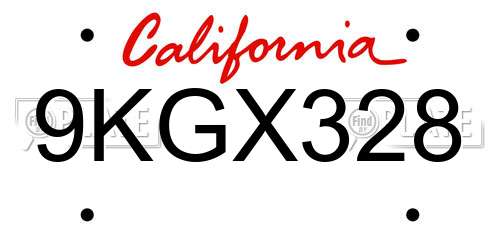 9KGX328 California License Plate