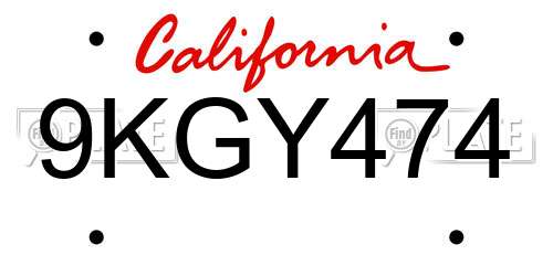 9KGY474 California License Plate