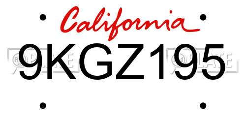 9KGZ195 California License Plate
