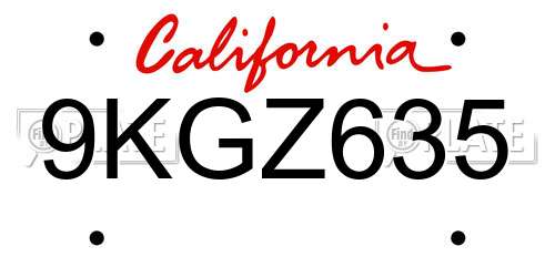9KGZ635 California License Plate